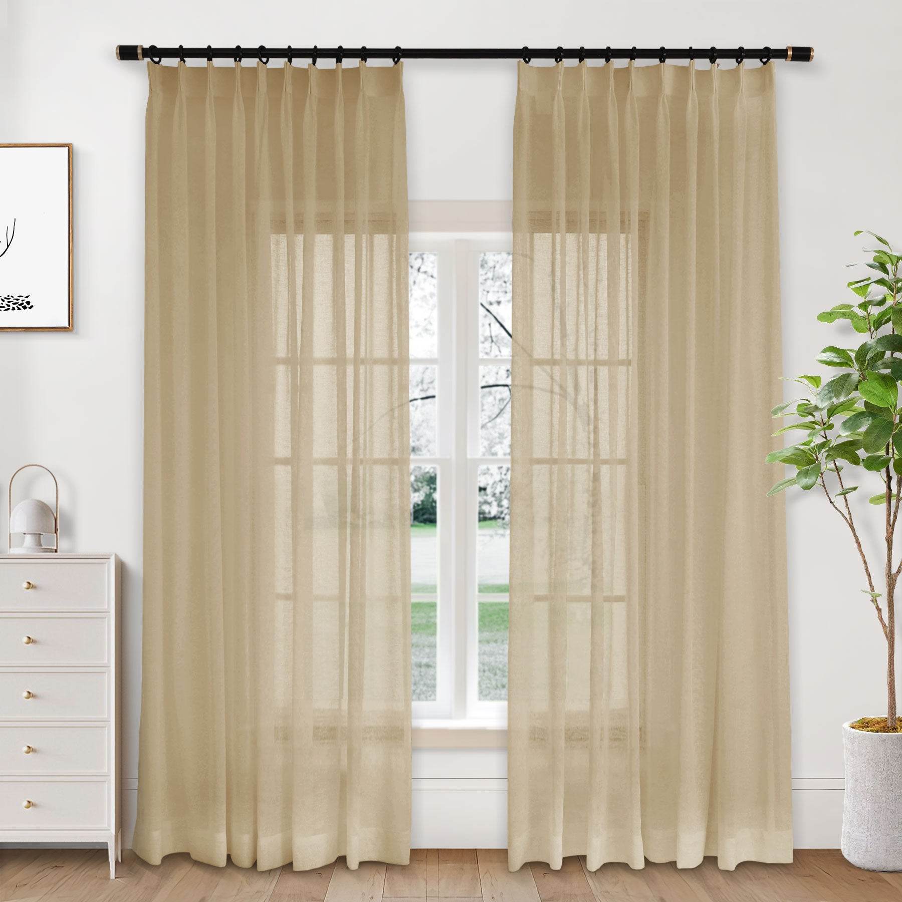 B01 Linen Textured Airy Sheer Curtain Pinch Pleat - Cololeaf