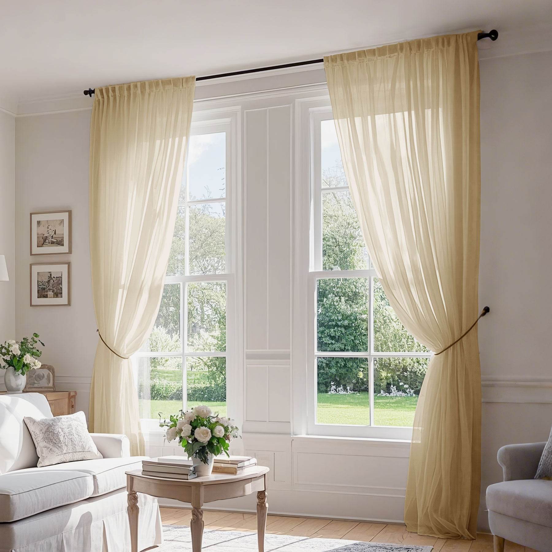 B01 Linen Textured Airy Sheer Curtain Pinch Pleat - Cololeaf