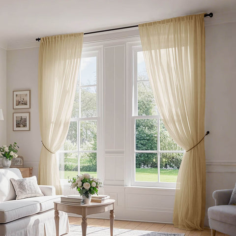 B01 Linen Textured Airy Sheer Curtain Pinch Pleat - Cololeaf