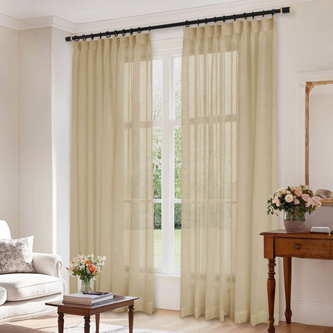 B01 Linen Textured Airy Sheer Curtain Pinch Pleat - Cololeaf