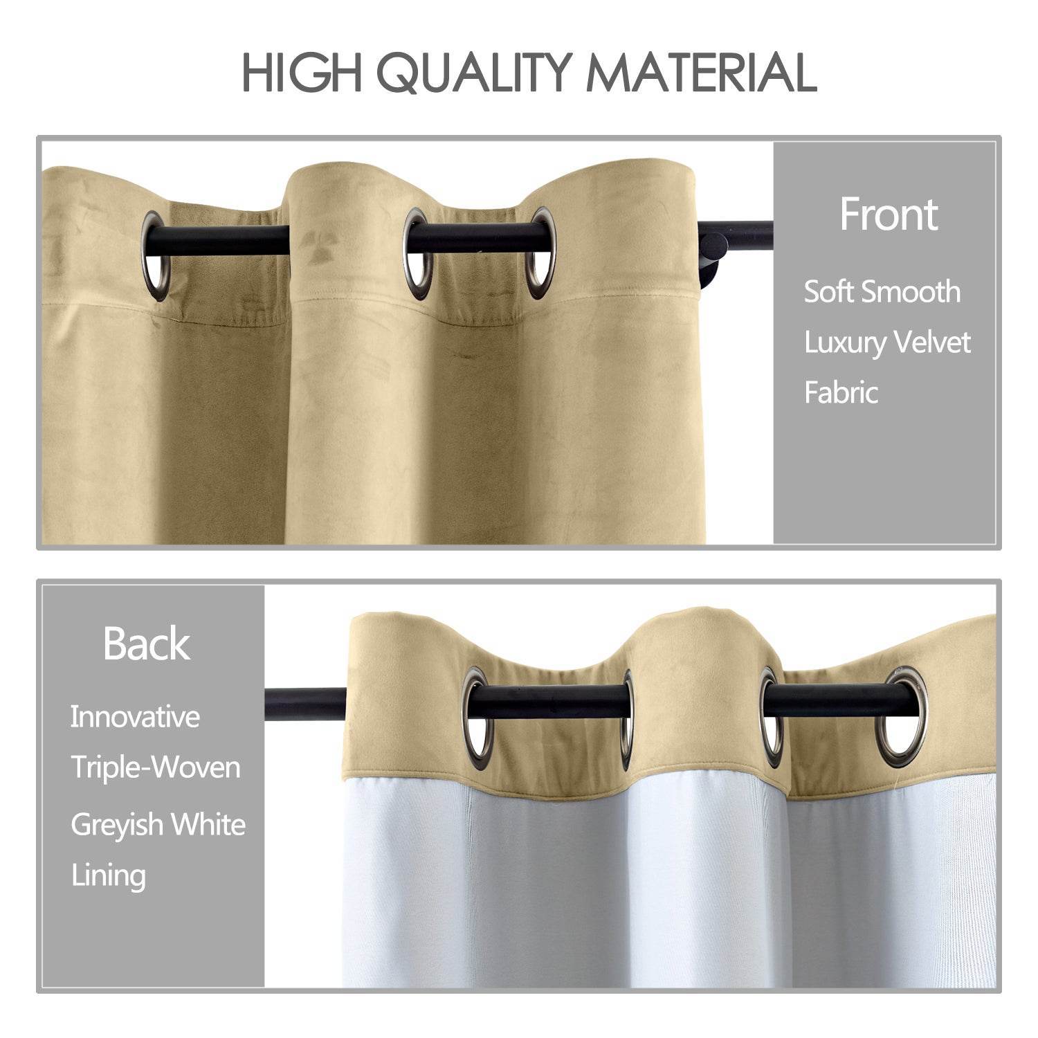 MJ11 Extra Long Soft Velvet Blackout Drapes For Loft Living Room Grommet - Cololeaf
