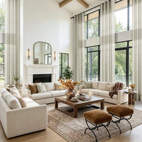 TW04 Extra Long Light Filtering Linen Curtains Grommets 1 Panel for High Ceilings, Perfect for Lofts