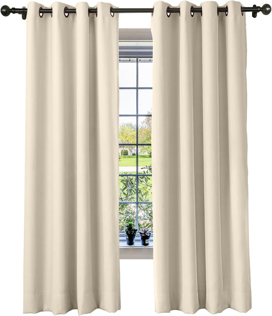 cololeaf Flame Fire Retardant Curtains Room Darkening Blackout Window Curtain for Home Kitchen Office Hotel School Cinema and Hospital- Anti-Bronze Grommet - Beige 52W x 84L Inch (1 Panel)