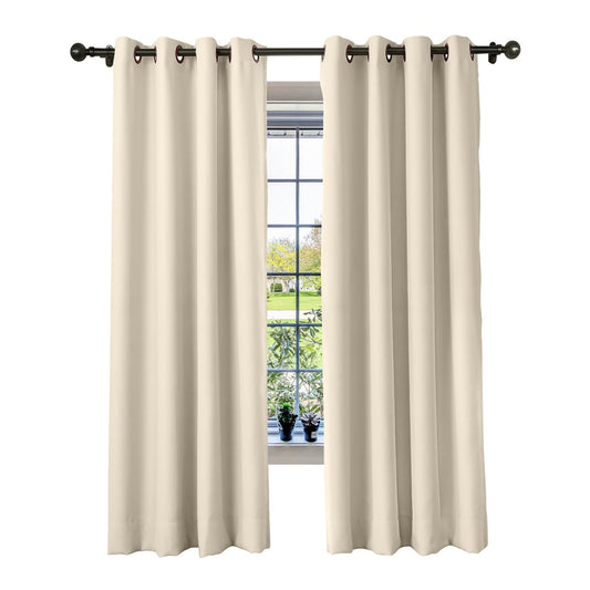 cololeaf Flame Fire Retardant Curtains Room Darkening Blackout Window Curtain for Home Kitchen Office Hotel School Cinema and Hospital- Anti-Bronze Grommet - Beige 52W x 84L Inch (1 Panel)