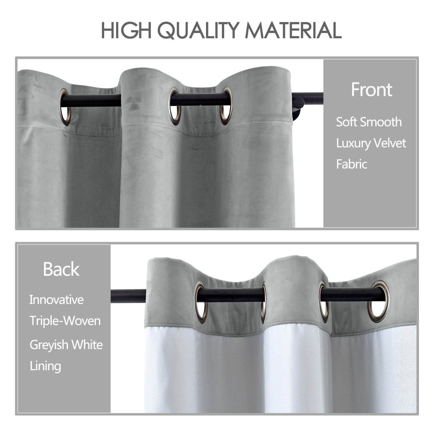 MJ11 Extra Long Soft Velvet Blackout Drapes For Loft Living Room Grommet - Cololeaf