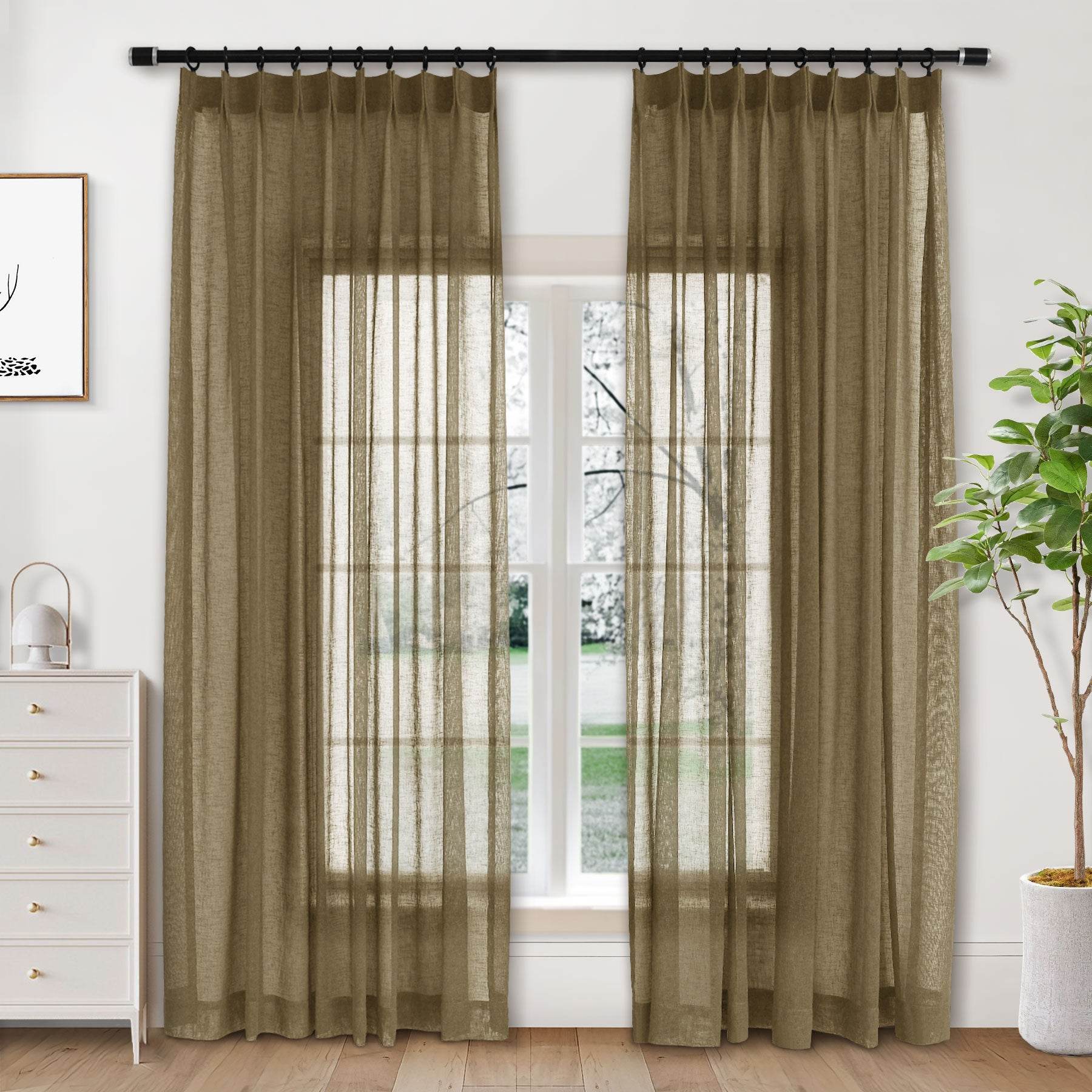 B01 Linen Textured Airy Sheer Curtain Pinch Pleat - Cololeaf
