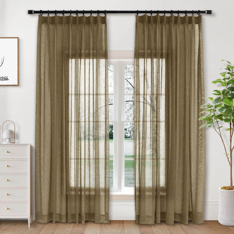 B01 Linen Textured Airy Sheer Curtain Pinch Pleat - Cololeaf