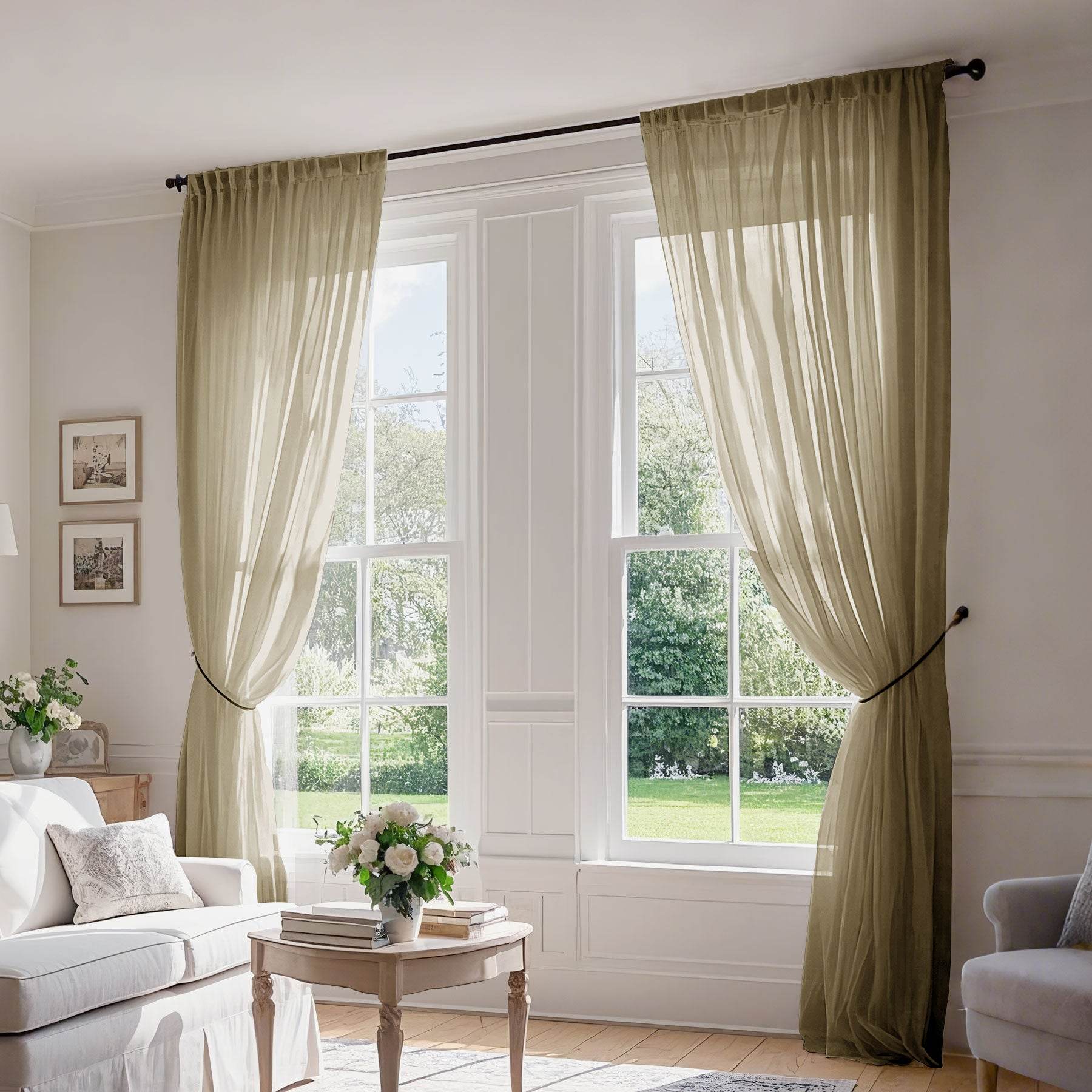 B01 Linen Textured Airy Sheer Curtain Pinch Pleat - Cololeaf