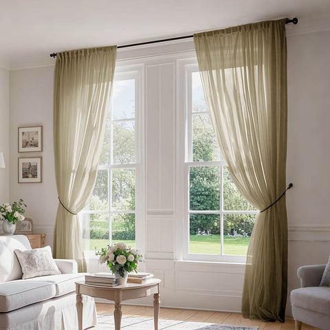 B01 Linen Textured Airy Sheer Curtain Pinch Pleat - Cololeaf