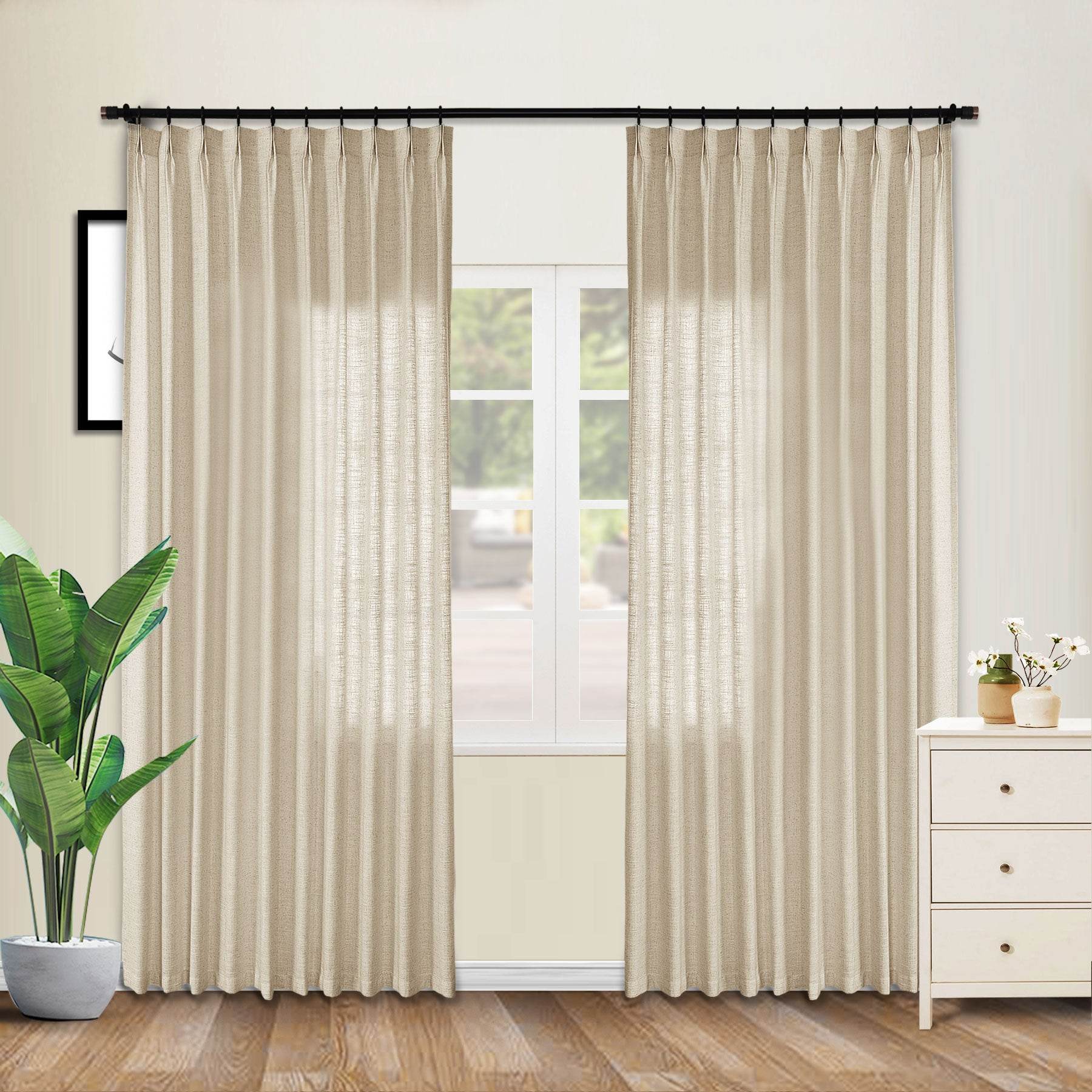 1908 Linen Blend Unlined Breathable & Natural Curtain Pinch Pleat - Cololeaf