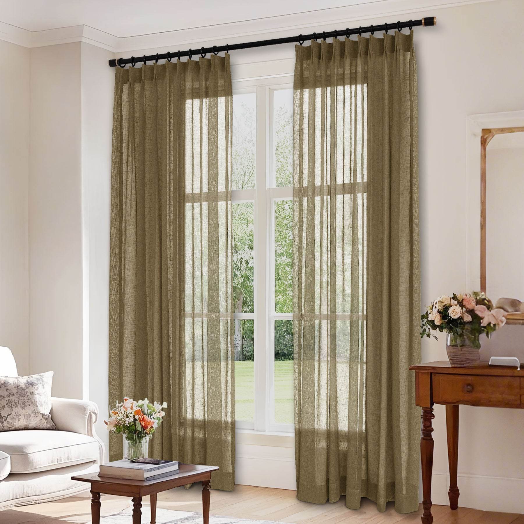 B01 Linen Textured Airy Sheer Curtain Pinch Pleat - Cololeaf