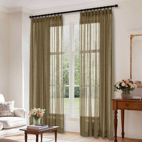 B01 Linen Textured Airy Sheer Curtain Pinch Pleat - Cololeaf