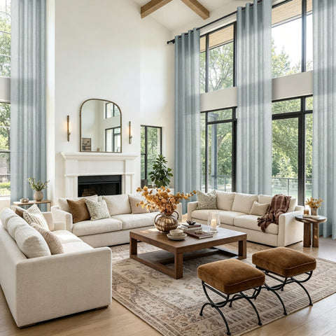 TW04 Extra Long Light Filtering Linen Curtains Grommets 1 Panel for High Ceilings, Perfect for Lofts