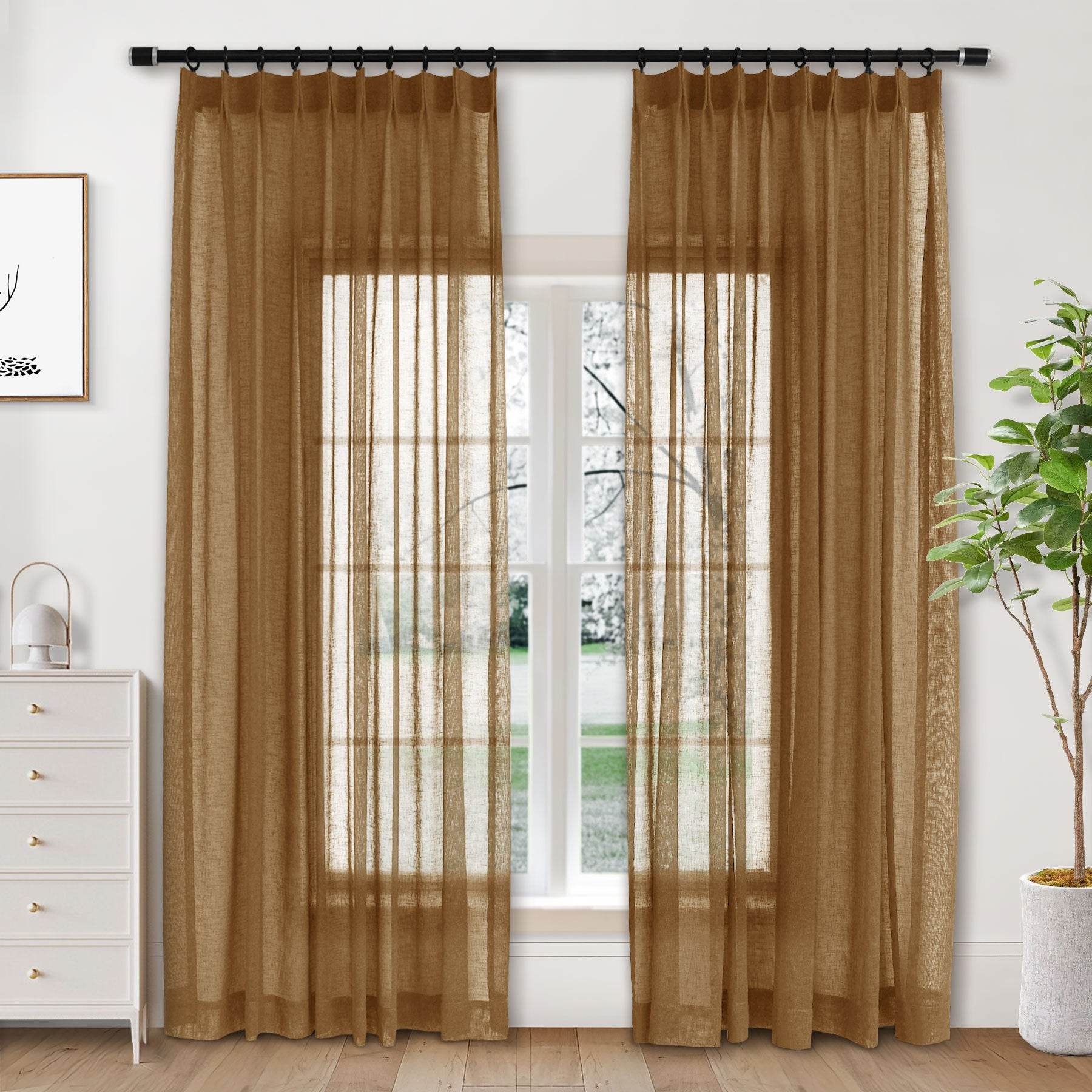 B01 Linen Textured Airy Sheer Curtain Pinch Pleat - Cololeaf
