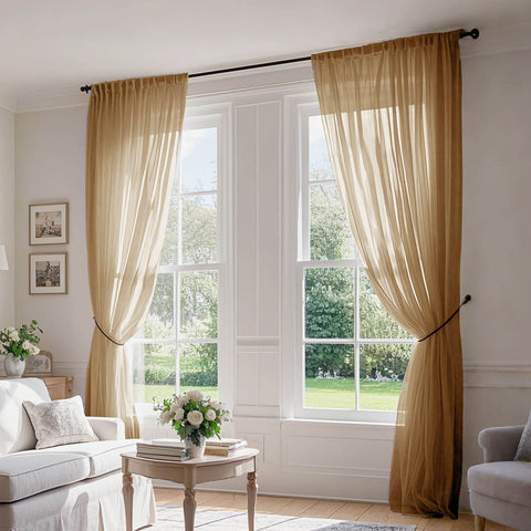 B01 Linen Textured Airy Sheer Curtain Pinch Pleat - Cololeaf