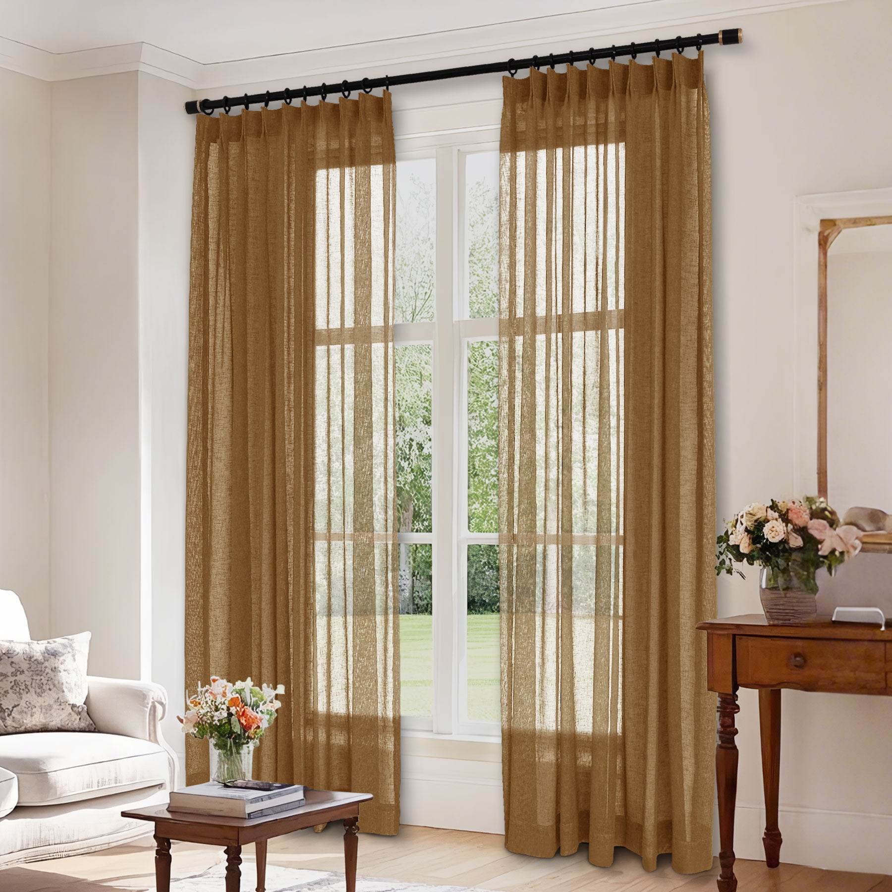 B01 Linen Textured Airy Sheer Curtain Pinch Pleat - Cololeaf