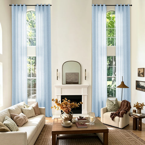 TW04 Extra Long Light Filtering Linen Curtains Grommets 1 Panel for High Ceilings, Perfect for Lofts