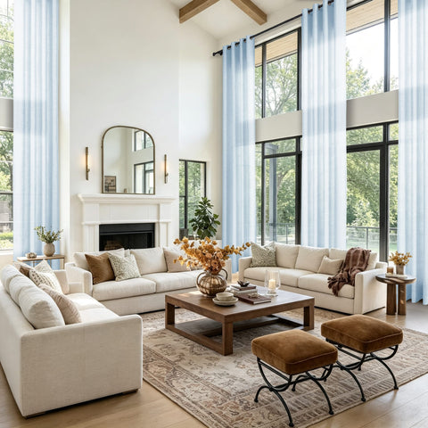 TW04 Extra Long Light Filtering Linen Curtains Grommets 1 Panel for High Ceilings, Perfect for Lofts
