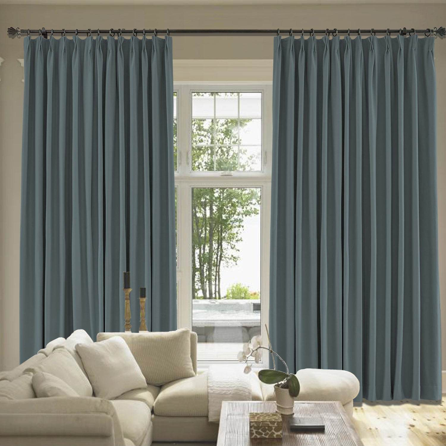 Capri Extra Wide Drape Solid Cotton Heavyweight Curtain Blackout Pinch Pleat - Cololeaf