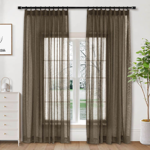 B01 Linen Textured Airy Sheer Curtain Pinch Pleat - Cololeaf