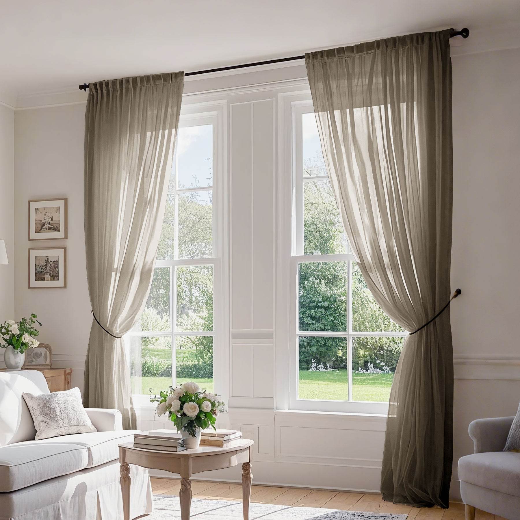 B01 Linen Textured Airy Sheer Curtain Pinch Pleat - Cololeaf