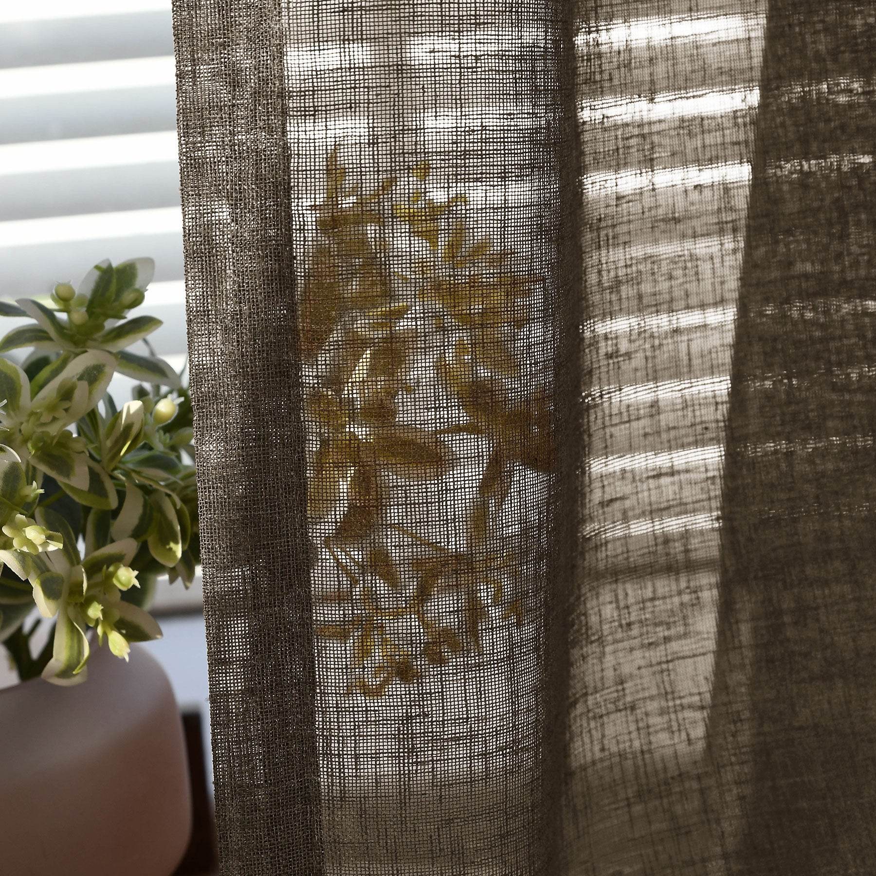 B01 Linen Textured Airy Sheer Curtain Pinch Pleat - Cololeaf