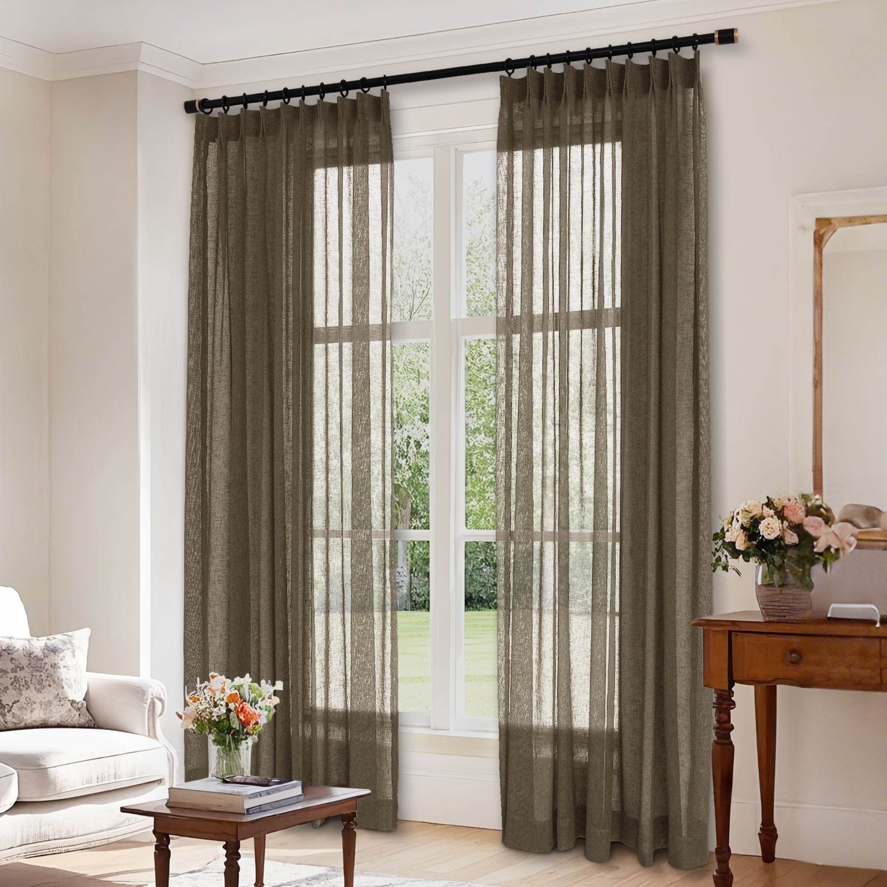 B01 Linen Textured Airy Sheer Curtain Pinch Pleat - Cololeaf
