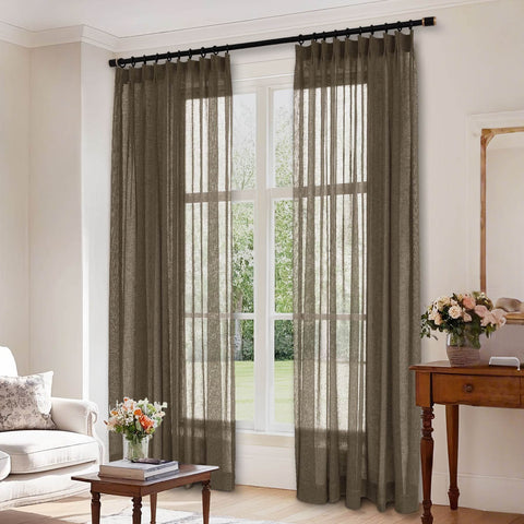 B01 Linen Textured Airy Sheer Curtain Pinch Pleat - Cololeaf