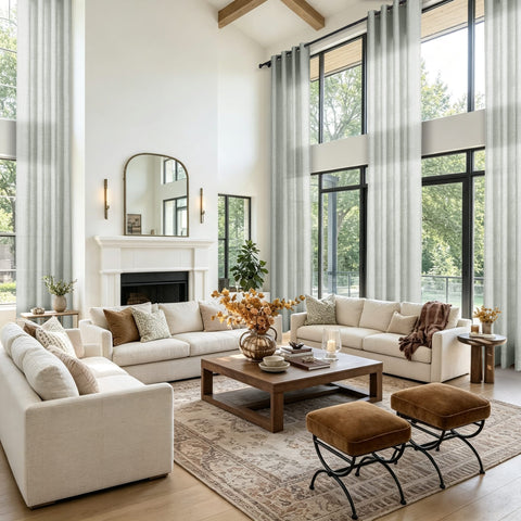 TW04 Extra Long Light Filtering Linen Curtains Grommets 1 Panel for High Ceilings, Perfect for Lofts