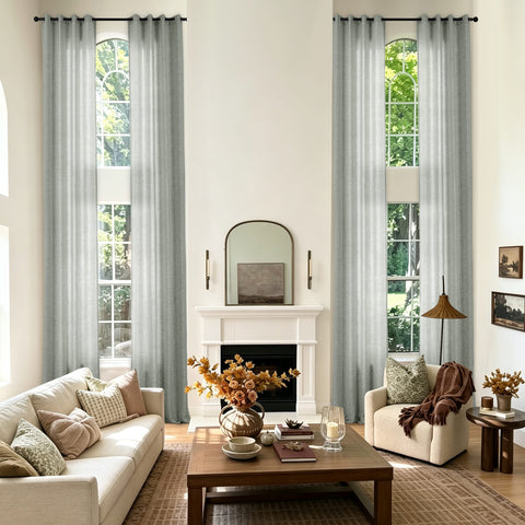 TW04 Extra Long Light Filtering Linen Curtains Grommets 1 Panel for High Ceilings, Perfect for Lofts