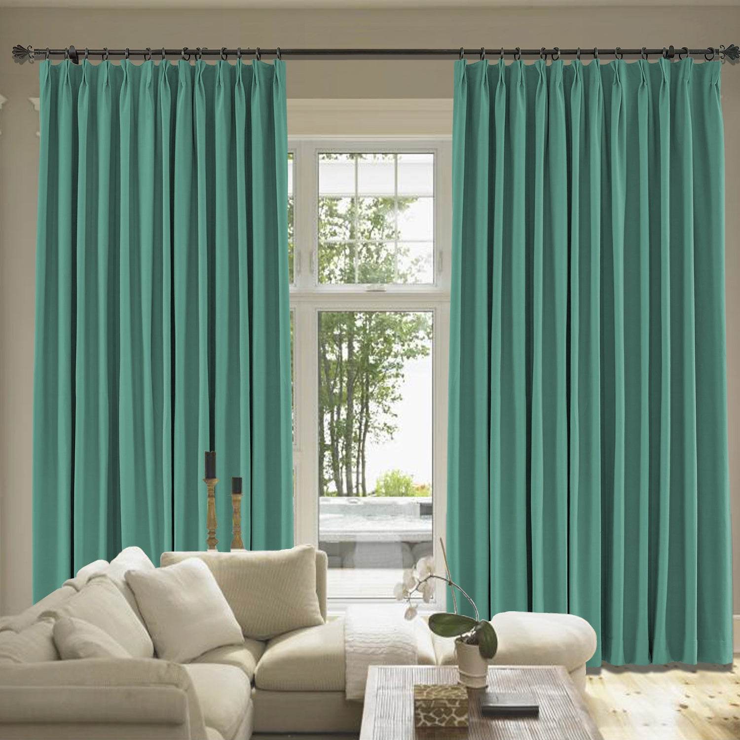 Capri Extra Wide Drape Solid Cotton Heavyweight Curtain Blackout Pinch Pleat - Cololeaf
