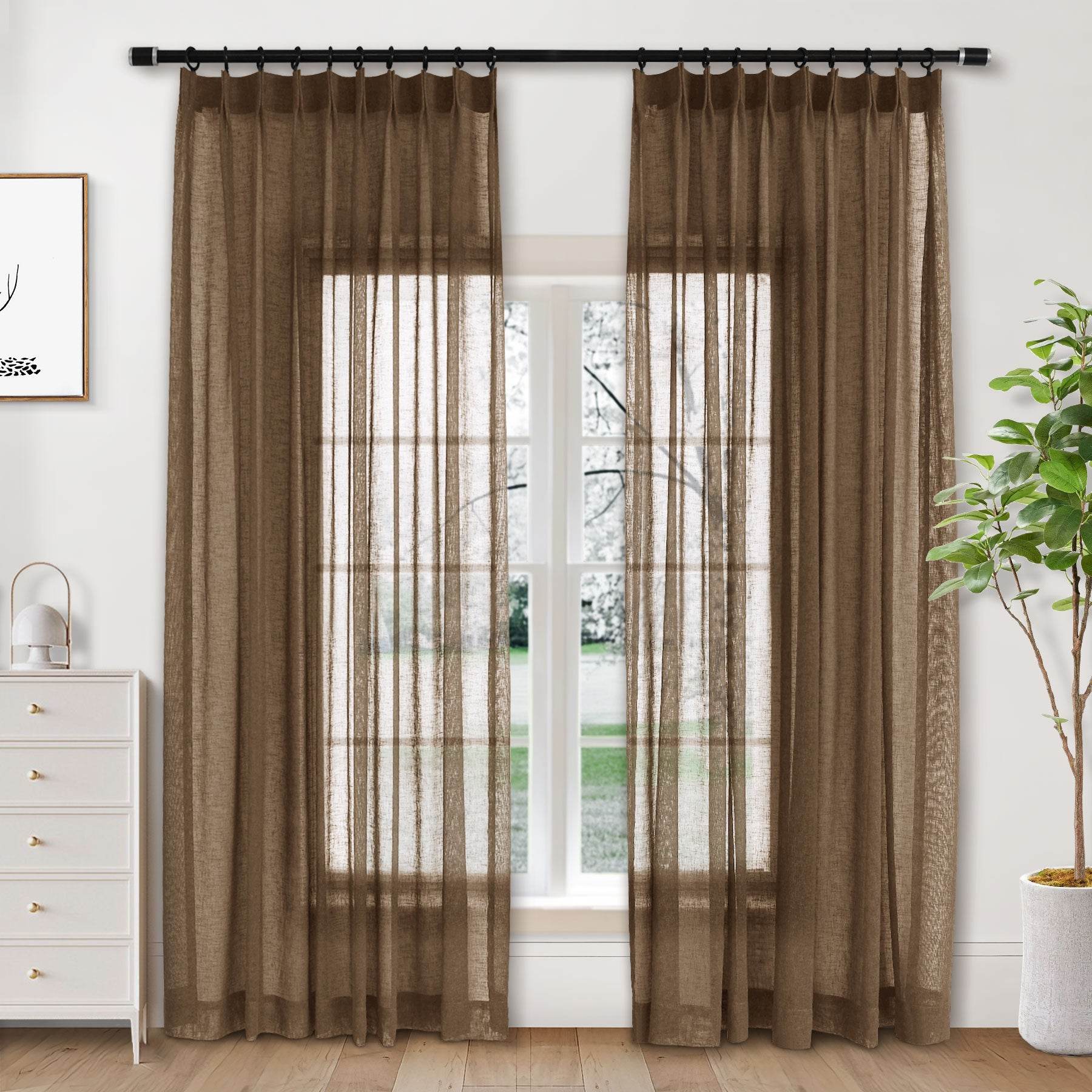 B01 Linen Textured Airy Sheer Curtain Pinch Pleat - Cololeaf