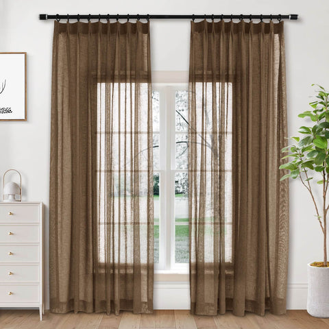 B01 Linen Textured Airy Sheer Curtain Pinch Pleat - Cololeaf