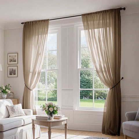 B01 Linen Textured Airy Sheer Curtain Pinch Pleat - Cololeaf