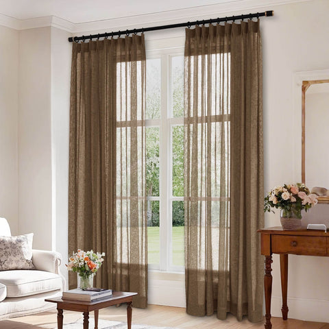 B01 Linen Textured Airy Sheer Curtain Pinch Pleat - Cololeaf