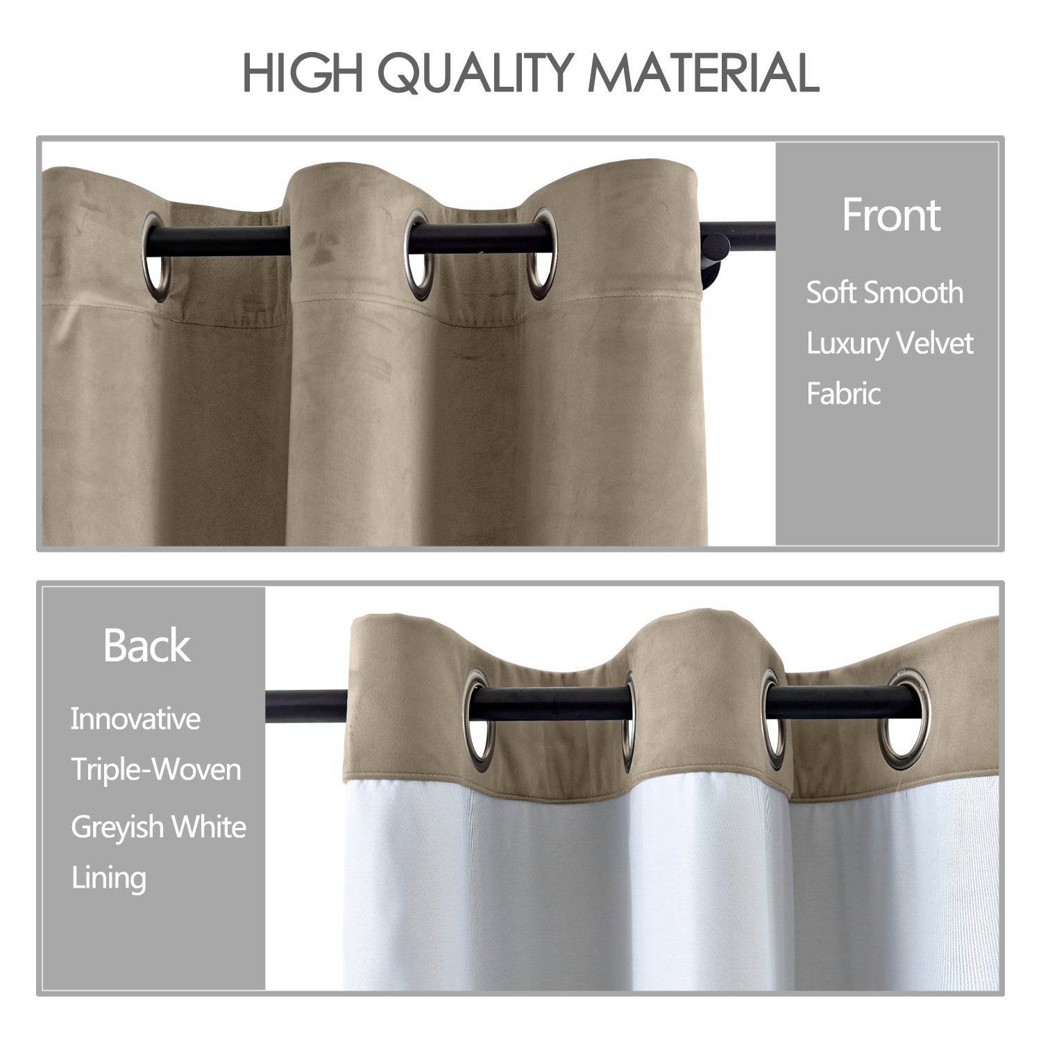 MJ11 Extra Long Soft Velvet Blackout Drapes For Loft Living Room Grommet - Cololeaf