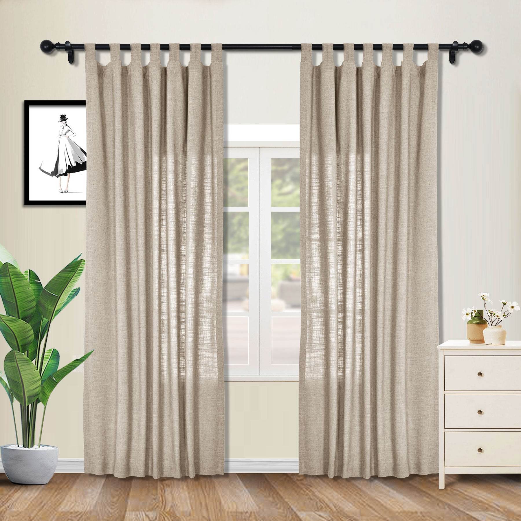 1908 Linen Blend Breathable & Natural Curtain Tab Top - Cololeaf
