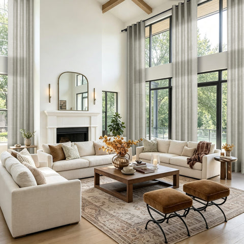 TW04 Extra Long Light Filtering Linen Curtains Grommets 1 Panel for High Ceilings, Perfect for Lofts
