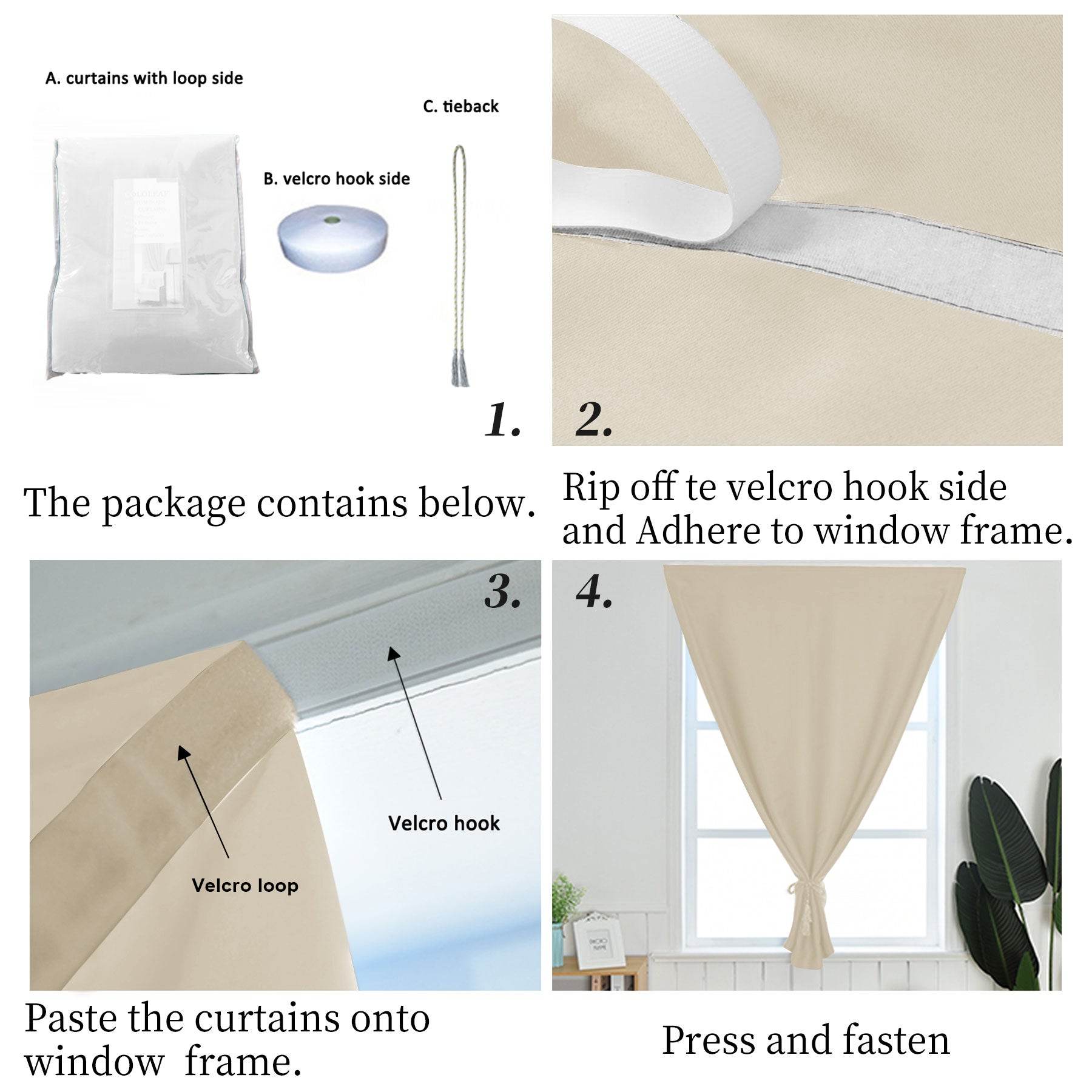 Atlanta Velcro Curtains Self Adhesive Room Darkening Thermal Insulated - Cololeaf -- Grey White