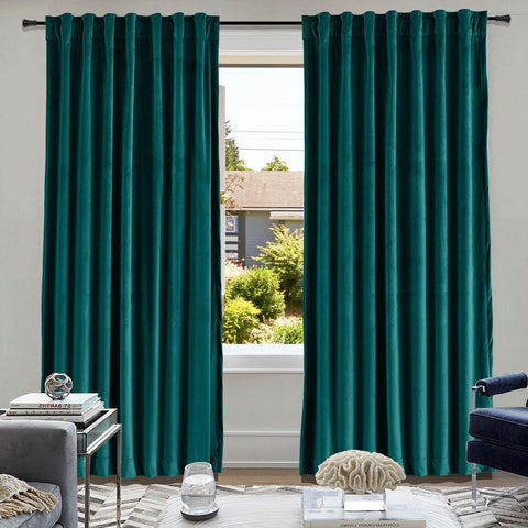 MJ11 Soft Soundproof Luxury Velvet Blackout Drapes Back Tab and Rod Pocket - Cololeaf