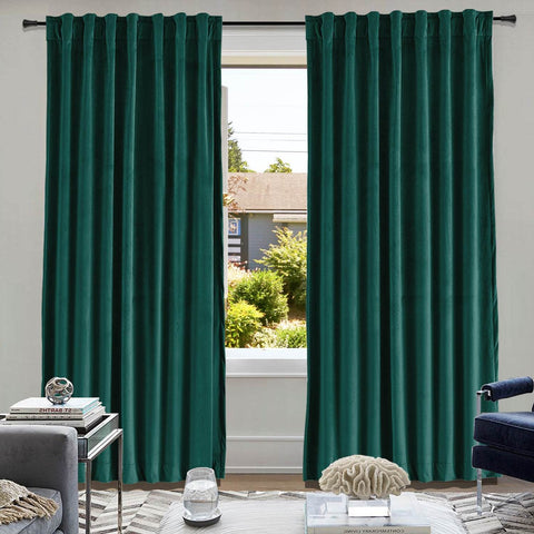 MJ11 Soft Soundproof Luxury Velvet Blackout Drapes Back Tab and Rod Pocket - Cololeaf