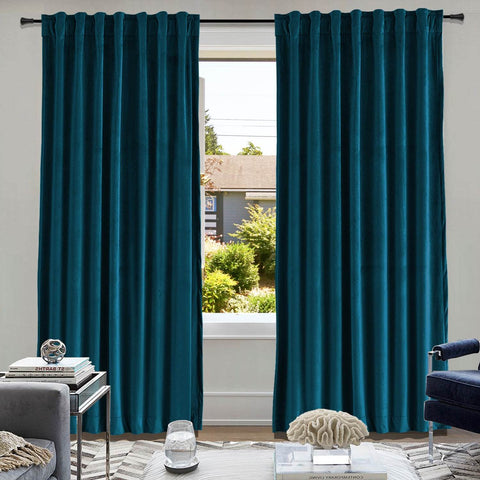MJ11 Soft Soundproof Luxury Velvet Blackout Drapes Back Tab and Rod Pocket - Cololeaf