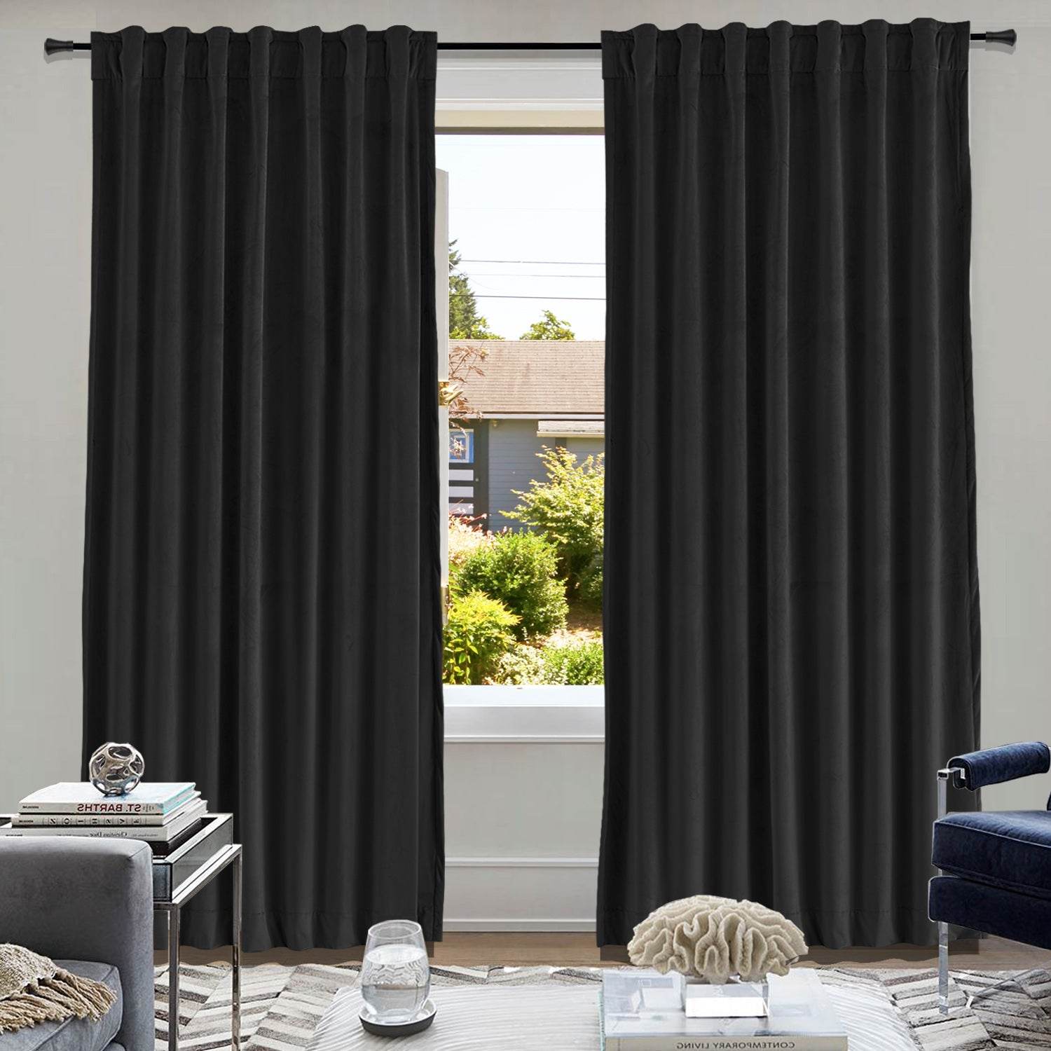 MJ11 Soft Soundproof Luxury Velvet Blackout Drapes Back Tab and Rod Pocket - Cololeaf