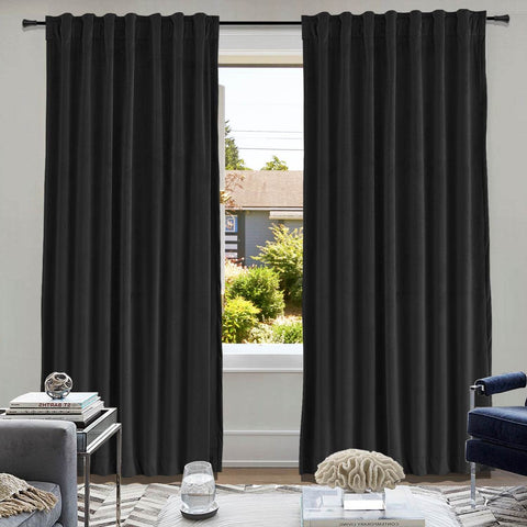 MJ11 Soft Soundproof Luxury Velvet Blackout Drapes Back Tab and Rod Pocket - Cololeaf
