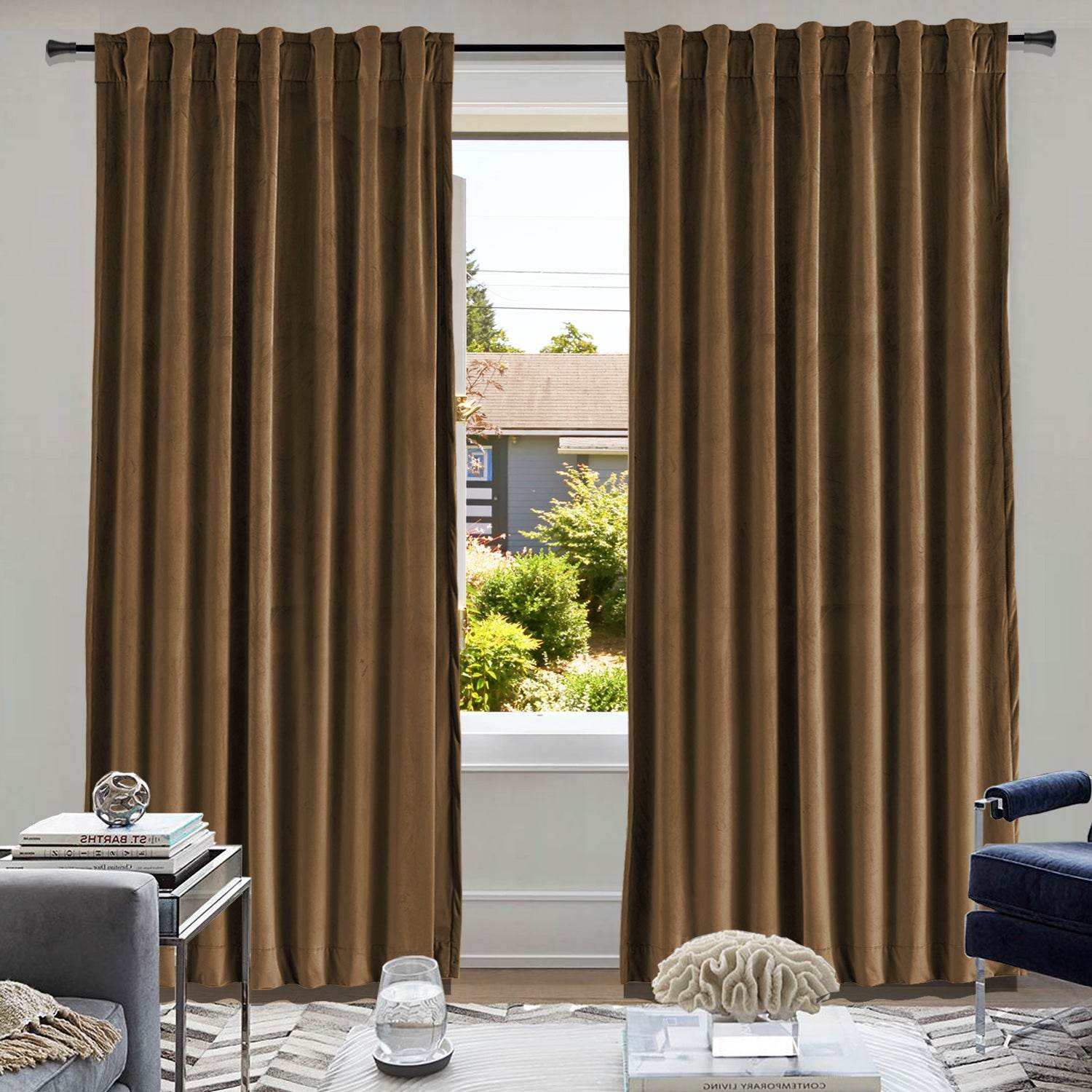 MJ11 Soft Soundproof Luxury Velvet Blackout Drapes Back Tab and Rod Pocket - Cololeaf
