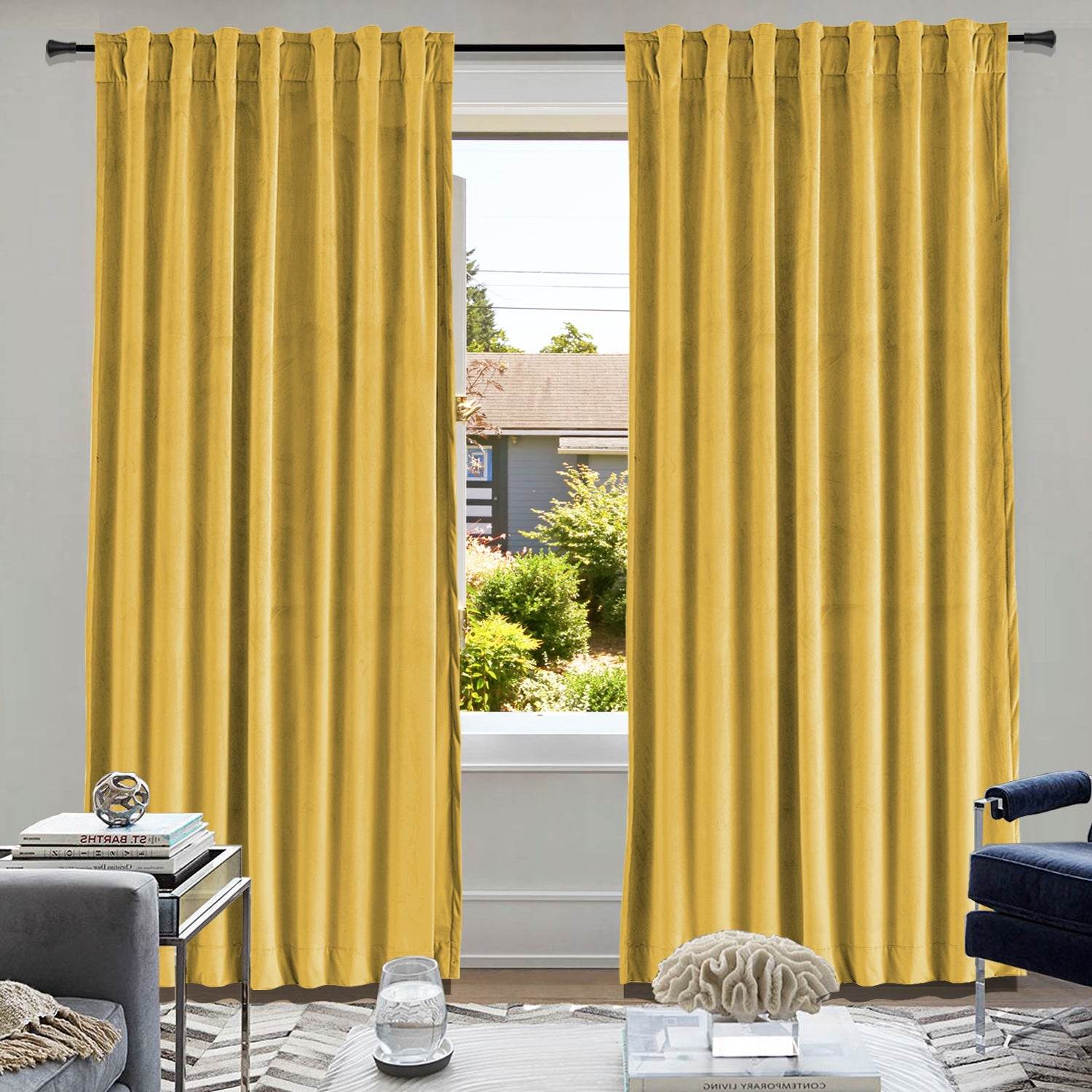MJ11 Soft Soundproof Luxury Velvet Blackout Drapes Back Tab and Rod Pocket - Cololeaf