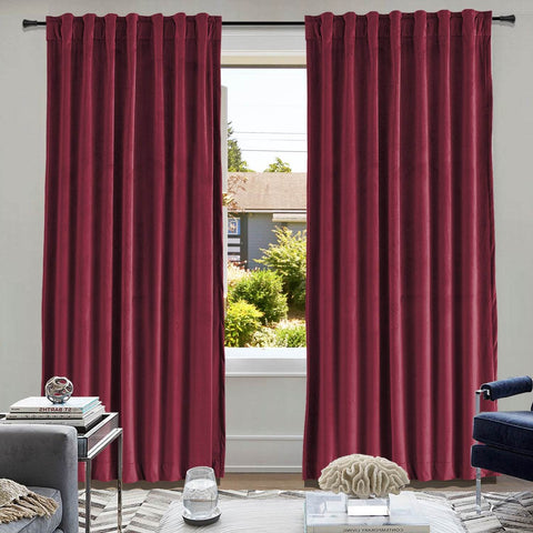 MJ11 Soft Soundproof Luxury Velvet Blackout Drapes Back Tab and Rod Pocket - Cololeaf