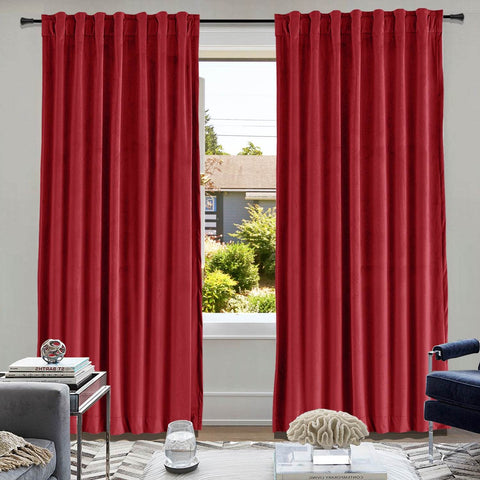 MJ11 Soft Soundproof Luxury Velvet Blackout Drapes Back Tab and Rod Pocket - Cololeaf