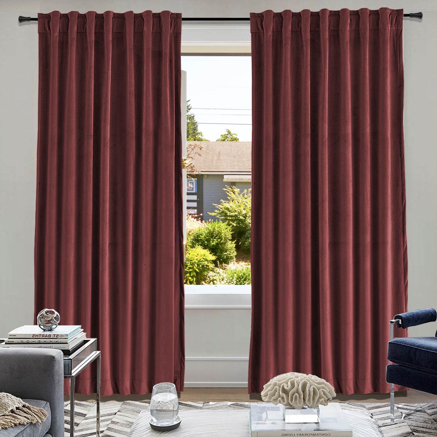 MJ11 Soft Soundproof Luxury Velvet Blackout Drapes Back Tab and Rod Pocket - Cololeaf