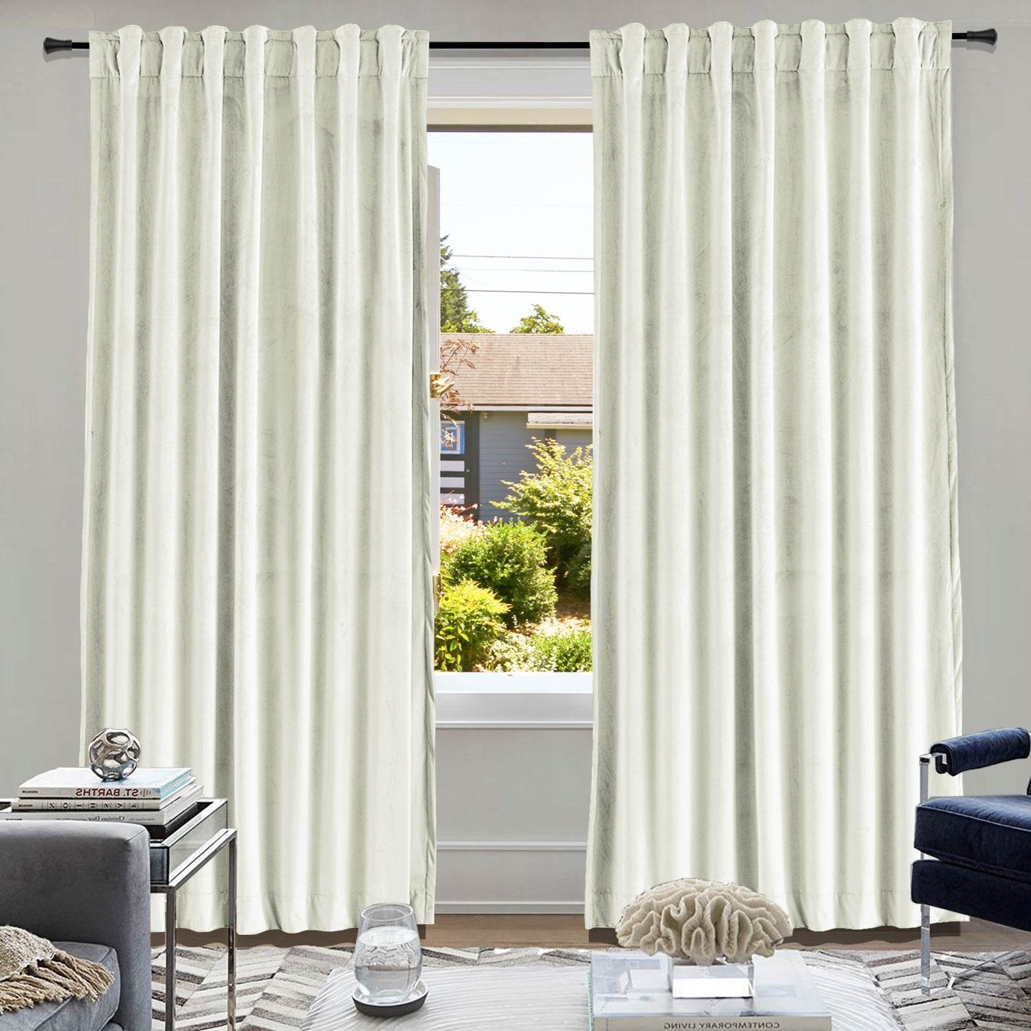MJ11 Soft Soundproof Luxury Velvet Blackout Drapes Back Tab and Rod Pocket - Cololeaf